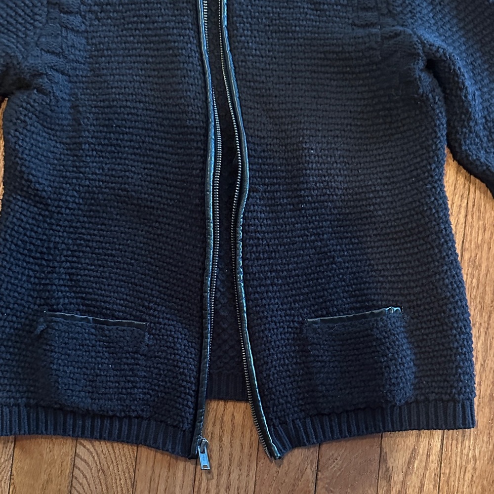 Old Navy Sweater Jacket Womens black Zip Up Faux Leather Trim Long Sleeve - Picture 4 of 12